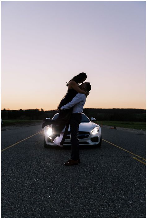 Couple In Front Of Car, Car Photoshoot Couple Picture Ideas, Couple Poses In Front Of Car, Sports Car Couple Photoshoot, Car Pictures Couple, Couple With Car Photography, Fiance Photoshoot Ideas, Couples Photoshoot Car, Couple Photos With Car