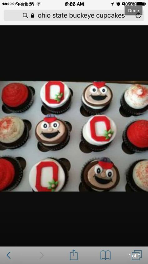 Osu Cupcakes, Buckeye Cupcakes, Kids Football Party, Kids Football Parties, High School Graduation Ideas, School Graduation Ideas, Buckeye Baby, Football Cupcakes, Sports Cakes