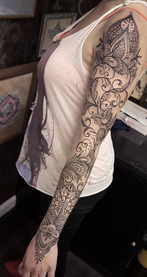 Lace Sleeve Tattoos, Lace Tattoos, Mandala Sleeve, Mandala Tattoo Sleeve, Filipino Tattoos, Forearm Sleeve Tattoos, Elbow Tattoos, Cat Tattoos, Floral Tattoo Sleeve