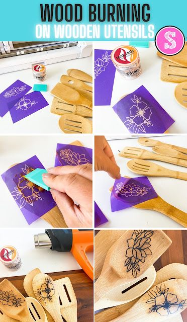 Cricut Stencil Wood Burning, Wood Burning With Heat Press, Wood Burning Ideas With Cricut, Wood Burning Wooden Spoons, Wood Burning Spoons Ideas, Wood Burning Ideas Gifts, Mesh Stencils, Beginner Wood Burning, Wood Burn Spoons