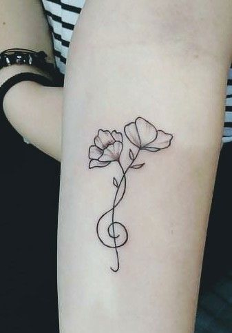 Treble Clef And Flower Tattoo, Music Notes Flowers Tattoo, Musical Flower Tattoo, Floral Treble Clef Tattoo, Meaningful Music Tattoos, Flower Music Tattoo, Small Music Tattoos For Women, Music And Flower Tattoo, Musical Tattoos For Women