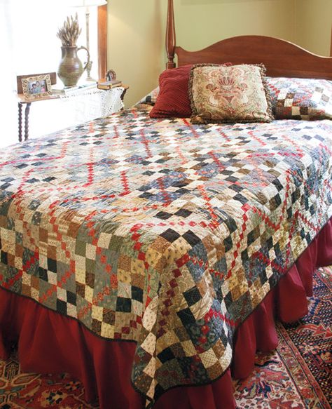 Garnet Trace FREE queen/king size quilt pattern Bed Quilt Patterns, Mccalls Quilting, Print Bed, Nine Patch Quilt, Bed Quilt, Quilt Care, Scrap Quilt Patterns, Queen Size Quilt, Free Quilt Patterns