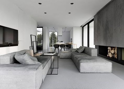 16 Fascinating Grey Interiors That Will Astonish You Tamizo Architects, Interior Minimalista, Grey Home Decor, Gray Interior, Minimalist Living, A Living Room, Minimalist Interior, Minimalist Living Room, Home Fashion