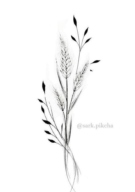 Female Tattoo Sleeve Classy, Western Collar Bone Tattoos For Women, Wheat Bouquet Tattoo, Wheat Flower Tattoo, Wheat Stalk Tattoo, Pussywillow Tattoos, Forest Theme Tattoo, Reed Tattoo, Wheat Tattoo