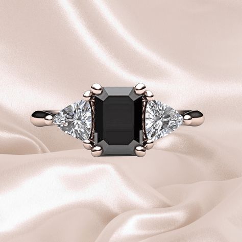 Black diamond engagement rings are trending! If you're an alternative bride, consider choosing a black diamond engagement ring to truly stand out. Black Onyx Diamond Ring, Onyx And Diamond Engagement Ring, Black Onyx Engagement Ring Vintage, Engagement Rings With Black Diamonds, Black Diamond Wedding Rings Women, Vintage Black Diamond Ring, Unique Black Engagement Rings, Black Wedding Ring For Women, Engagement Rings Black Stone