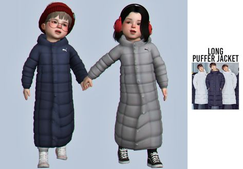 long puffer jacket // T.O.U. download: casteru.wixsite.com/start/blog/long-puffer-jacket Toddler Cc Sims 4, Sims 4 Toddler Clothes, Die Sims 4, Sims Baby, Sims 4 Cc Kids Clothing, Sims 4 Anime, The Sims 4 Packs, Sims 4 Children, Sims 4 Mm Cc