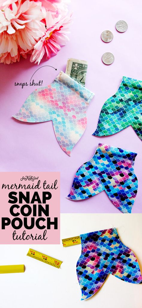 DIY Mermaid Snap Coin Pouch - see kate sew Mermaid Bag Diy, Diy Mermaid Gifts, Mermaid Pillow Diy, Mermaid Sewing Projects, Mermaid Diy Crafts, Mermaid Craft, Heads Or Tails, Mermaid Bag, Diy Mermaid