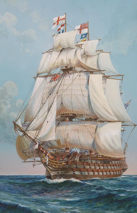 All Things Tall Ships | HMS Victory under full sail… Tall Ships Art, Pirate Ship Art, Sail Ships, Navi A Vela, Cutty Sark, Old Sailing Ships, Age Of Sail, Hms Victory, Ship Of The Line