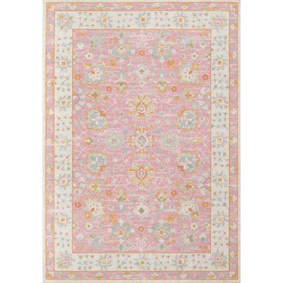 The gentle pastels and classic motif of this decorative pink area rug add instant comfort and style to your child’s room. A rug keeps little feet warm on chilly mornings and softens the sound of those same little feet throughout the day. This all-over print area rug is power-loomed from an innovative combination of wool and nylon, and it's low .25” pile height makes it easy to vacuum and clean. We suggest pairing it with a rug pad to prevent shifting and add even more cushiness. Rug Size: Rectan Ornamental Rug, Pastel Color Palette, Pastel Colour Palette, Pink Area Rug, Blue And Brown, Types Of Flooring, Traditional Area Rugs, Pink Baby, Nebraska Furniture Mart