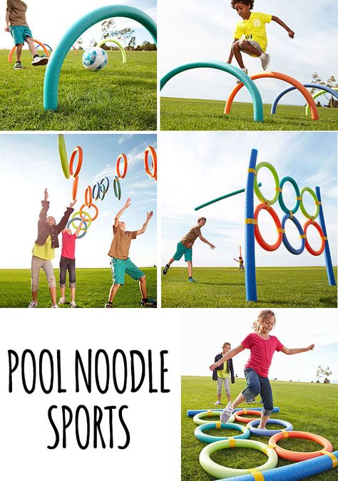 Pool noodles have really been some of our best outdoor toys. Love these ideas. And dollar store carries noodles for .... a dollar! Vbs Obstacle Course, Pool Noodles Activities For Kids, Kid Obstacle Course Ideas, Pool Noodle Obstacle Course Ideas, Diy Outdoor Obstacle Course For Kids, Obstacle Course For Preschoolers, Obstacle Course Ideas For Kids Outdoor, Pe Games With Pool Noodles, Kid Obstacle Course