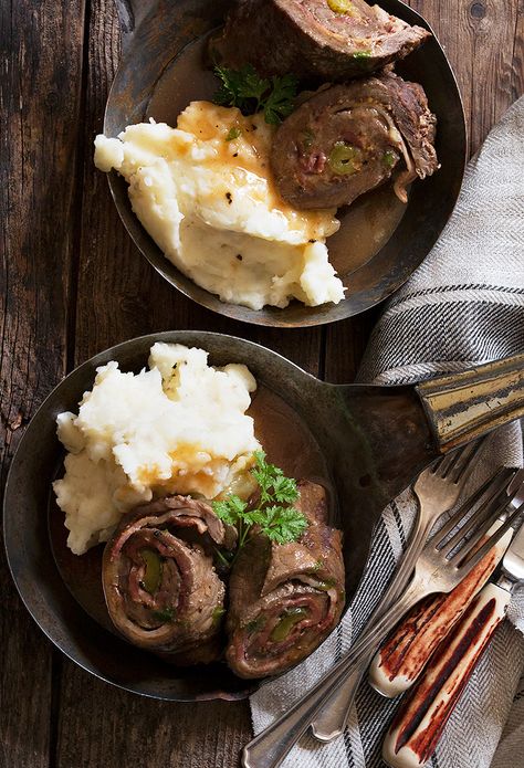 German Beef Rouladen -This traditional German Beef Rouladen is wonderful comfort food and perfect for an Oktoberfest. #seasonsandsuppers #rouladen #recipe #GermanFood Beef Rouladen Recipe, Cooked Red Cabbage, Rouladen Recipe, Beef Rouladen, Oktoberfest Food, Octoberfest Food, Main Course Recipes, Goulash, German Food