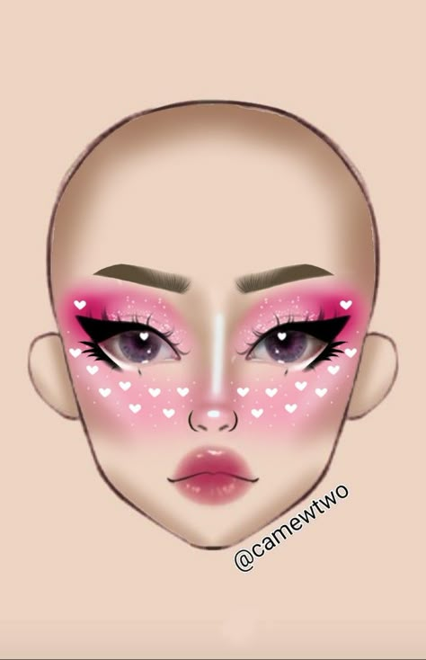 Easy Valentines Day Makeup, Valentines Day Face Paint, Valentines Day Makeup Looks Creative, Vday Makeup Looks, Pink Heart Makeup, Punk Makeup Looks, Hearts Makeup, Dramatic Eyeliner, Heart Makeup