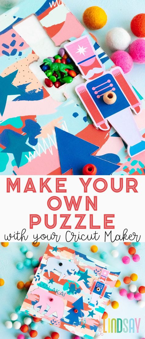 Learn how to make a puzzle using your Cricut Maker and the Cricut Knife Blade. Use the Cricut Patterned Iron-On Vinyl and create this adorable Christmas puzzle for your little one. Sneak in treats and toys and make their Christmas morning more fun! #seelindsay #cricutmaker #cricutcreated #ad #cricut #christmaspuzzle #diypuzzle #cricutpuzzle #kidspuzzle #makeyourownpuzzle Diy Puzzle For Kids, Cricut Knife Blade, Make A Puzzle, Paper Folding Crafts, Diy Puzzle, Make Your Own Puzzle, Puzzle For Kids, Diy Puzzles, Personalized Bow