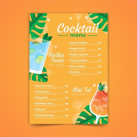 Summer Drink Menu, Drink Menu Design, Colorful Restaurant, Resturant Design, Vodka Tonic, Smoothie Shop, Beer Menu, Food Menu Template, Bakery Menu