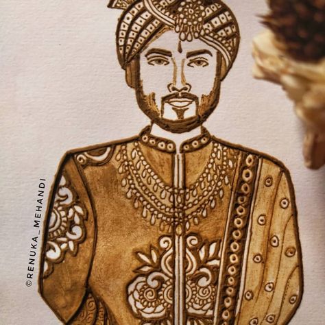 Groom Figure Mehendi Designs, Groom Face Mehndi Designs Step By Step, Groom Face Mehndi Designs, Mehndi Drawing, Karva Chauth Mehndi Designs, Baby Mehndi Design, Mehndi Designs Fingers, Beginner Henna, Bridal Mehandi