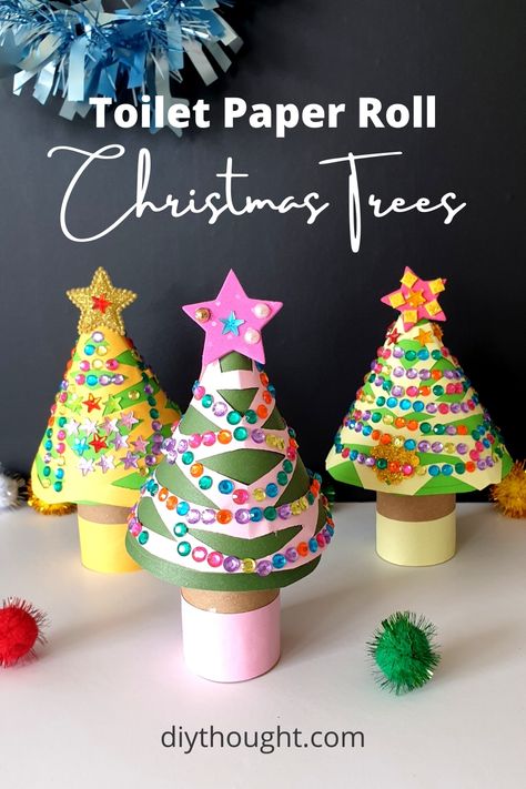 Crafts Made With Toilet Paper Rolls, Toilet Paper Roll Christmas Tree, Paper Roll Christmas Tree, Toilet Paper Roll Christmas, Roll Christmas Tree, Paper Roll Christmas, Easy Kids Christmas, Diy Christmas Paper, Xmas Projects