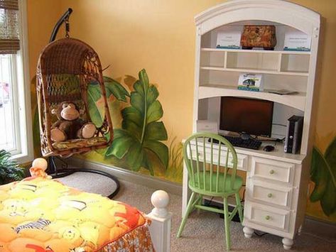 child bedroom decorating Room Painting Bedroom, Safari Bedroom Decor, Kids Bedroom Themes, Jungle Room Decor, Jungle Theme Rooms, Cozy Bedroom Ideas For Women, Kids Jungle Room, Safari Bedroom, Boy Room Paint