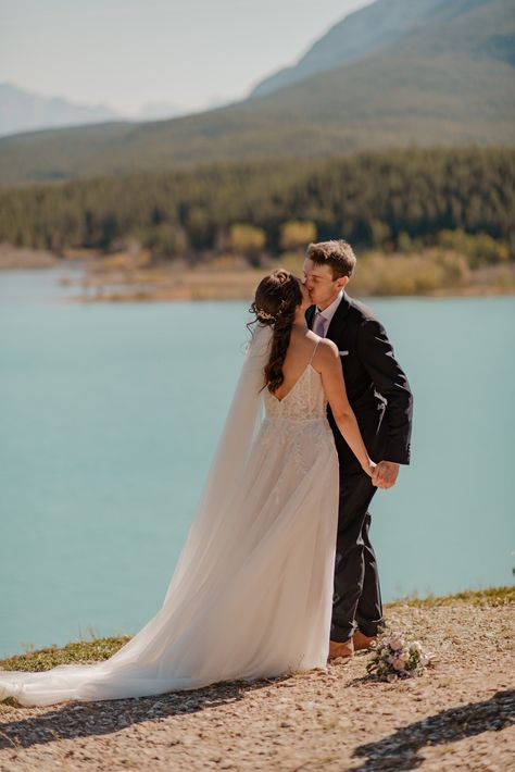 Intimate elopement ceremony at Abraham Lake in Alberta Alberta Elopement, Helicopter Elopement, Abraham Lake, Banff Wedding, Intimate Elopement, Elopement Ceremony, Mountain Elopement, Canadian Rockies, Golden Lights