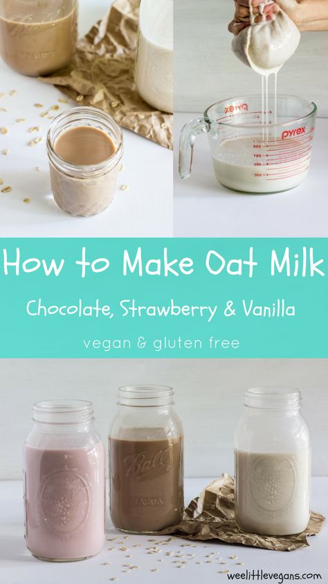 How To Make Oat Milk- 3 Flavors – Wee Little Vegans Chocolate Oat Milk, Make Oat Milk, Homemade Oat Milk, How To Make Crackers, Oat Milk Recipe, How To Make Oats, Nut Milk Bag, Vegan Milk, Nut Milk