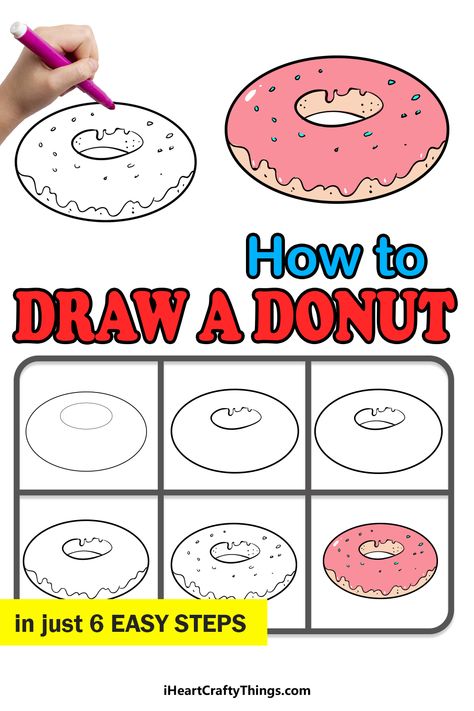 How To Draw A Donut, English Drawing, Donut Drawing, Beautiful Flower Drawings, Drawing Tutorials For Beginners, Doodle Art Journals, Drawing Tutorials For Kids, Drawing Step, Easy Drawings For Kids