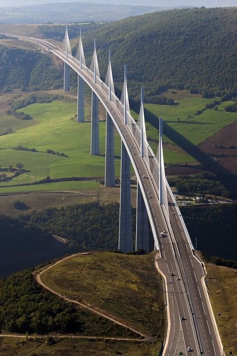 The Millau Viaduct - cable-stayed road-bridge, Tarn Valley - France Millau Viaduct, France Bridge, Scary Bridges, Cable Stayed Bridge, Bridge Over Troubled Water, Bridge Building, Bridge Design, Vacation Places, Civil Engineering