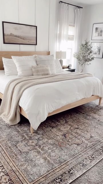 Rug On Carpet, Bedroom Rugs Under Bed, Beige Carpet Bedroom, Grey Carpet Bedroom, Innovative Design Ideas, Carpet And Rug, Timeless Bedroom, Beige Bedroom, Neutral Home