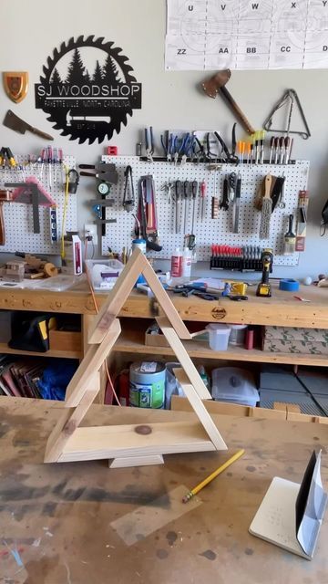 Scott J on Instagram: "It’s basically November, which means it’s basically Christmas time! The cut list for this project: 4 @ 6” long (cut as a parallelogram) 1 @ 6.5” (cut as a trapezoid) the rest will be cut this way. 1 @ 5 5/8” 1 @ 11 1/4” 1 @ 3” It should also be noted that this isn’t my design. #christmasdecor #christmas #woodshop #santascoming #maker" Diy Wooden Christmas Tree, Christmas Tree Crafts Diy, Tre Kunst, Jul Diy, Christmas Diy Wood, At Home Decor, Christmas Crafts Diy Projects, Almost Christmas, Wooden Christmas Crafts