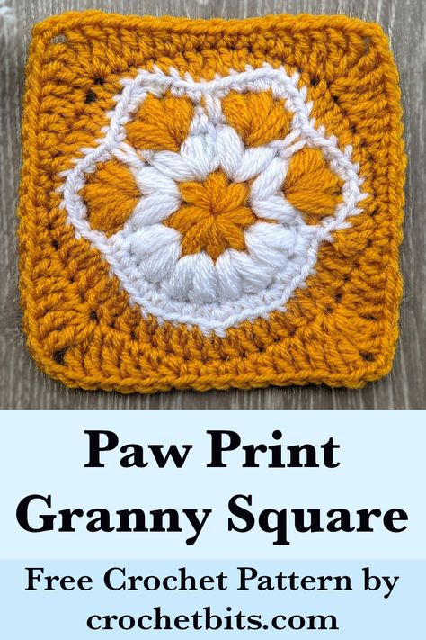 Crochet Paw Print, Paw Crochet, Granny Square Pattern Free, Temperature Blanket, Granny Square Crochet Patterns Free, Granny Square Pattern, Crochet Cat Pattern, Crochet Disney, Crochet Granny Square