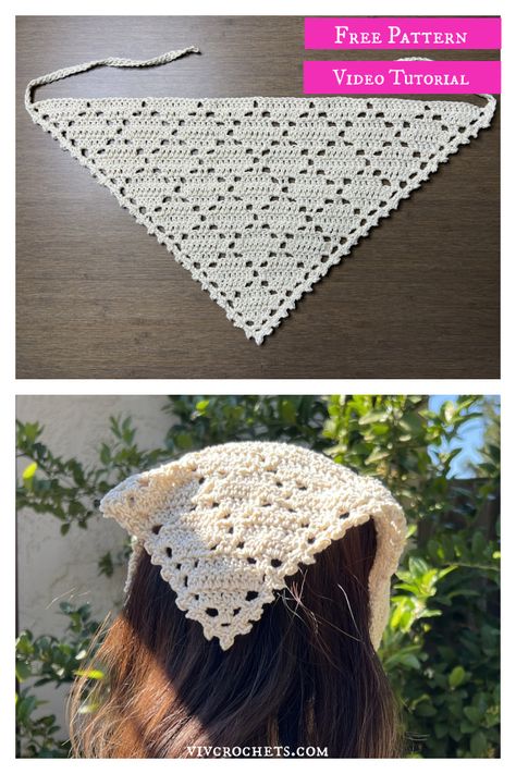 10 Kerchief Free Crochet Patterns - Page 2 of 2 Free Scrap Yarn Crochet Projects, Crochet Headband With Hair Tie, Crochet Hair Accessories Pattern, Crocheting With Beads, Crochet Hair Bandana Free Pattern, Crochet Head Scarf Pattern Free, Crochet Head Scarf Pattern, Crochet Hair Wrap, Crochet Bandana Pattern Free