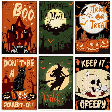 Halloween Towels, Bathroom Holiday Decor, Decorations For Bathroom, Cat Tea Towel, Bat Cat, Halloween Kitchen Towels, Halloween Kitchen, Witch Cat, Kitchen Hand Towels