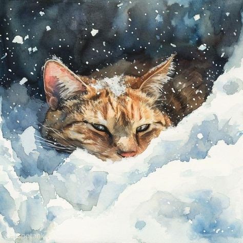 Watercolor Winter Scene, Painting Of Cat, Watercolor Winter Landscape, Landscape Tutorial, Winter Scene Paintings, Landscape Painting Watercolor, Scene Painting, Winter Landscape Painting, Merry Christmas Pictures