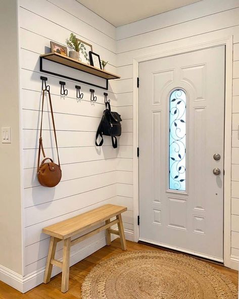 Small Entryway With Stairs Entrance, Small Entry Way Benches, Tiny Entryway Ideas Front Entry Wall, Doorway Ideas Entrance, Foyer Small Entryway, Small Simple Entryway Ideas, Small House Entryway Ideas, Small Doorway Entry Decor Ideas, Drop Station Entryway