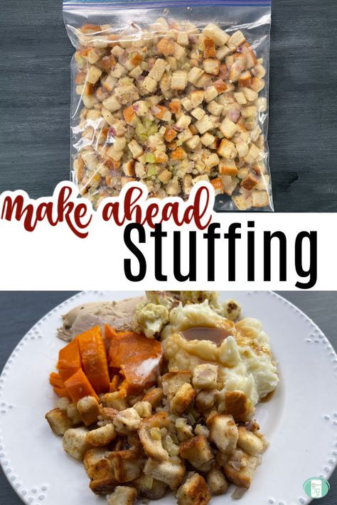 Make Ahead Stuffing - Freezer Meals 101 Gluten Free Thanksgiving Sides, Make Ahead Stuffing, Homemade Stuffing Recipes, Vegetarian Stuffing, Casserole To Freeze, Best Freezer Meals, Homemade Stuffing, Mental Load, Make Ahead Freezer Meals