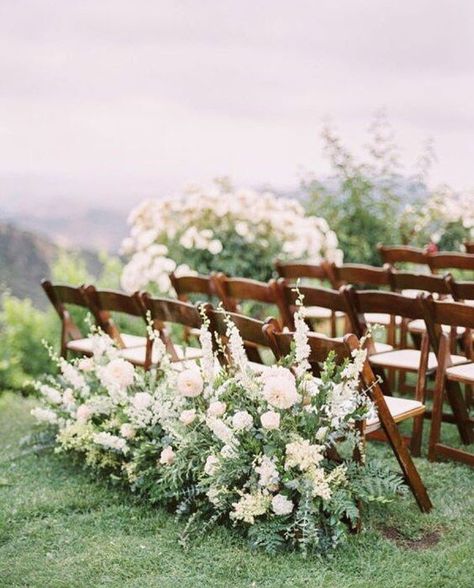 Wedding Ceremony Seating, Hydrangea Bouquet Wedding, Lush Wedding, Wedding Ceremony Ideas, Ceremony Chairs, Red Bouquet Wedding, Aisle Flowers, Rose Wedding Bouquet, Ceremony Seating