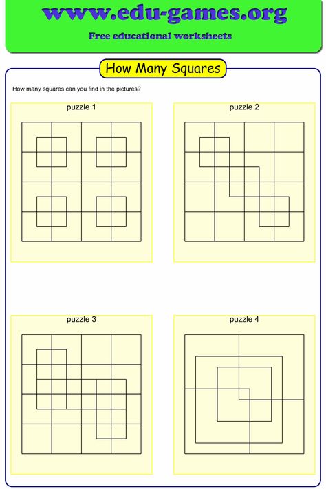 How many squares is a fun brainteaser. Try to find all the squares in the pictures. It is more difficult then you think. How Many Squares Puzzle, How Many Squares, Clinical Counseling, Numeracy Activities, Difficult Puzzles, Math Puzzles, What Was I Thinking, Brain Training Games, Logic Puzzles