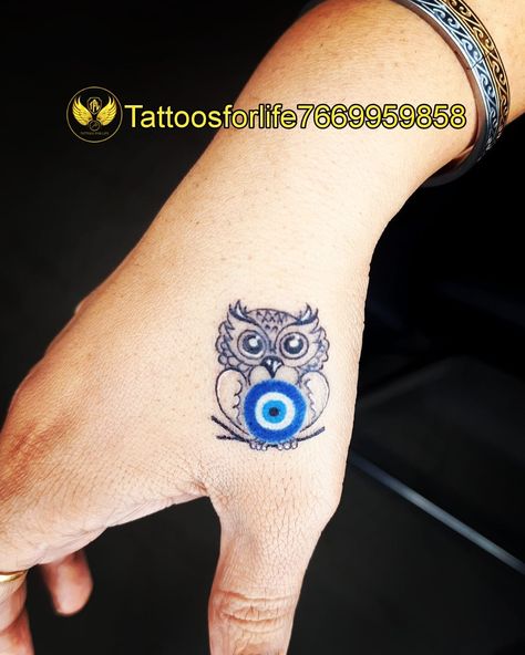 Owl With Evil Eye Tattoo, Greece Eye Tattoo, Evil Eye Bracelet Tattoo, Greek Hand Tattoo, Eye Tattoo Hand, Mom Tattoo Quotes, Tattoo Evil Eye, Evil Eye Tattoo Design, 717 Tattoo