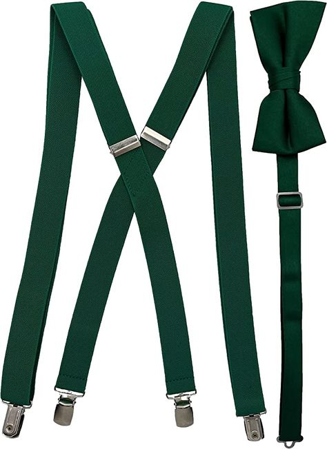 Amazon.com: Spencer J's Men's X Back Suspenders & Bowtie Set Verity of Colors (Forest / Emerald) : Clothing, Shoes & Jewelry Green Bow Tie And Suspenders, Emerald Clothing, Tie And Suspenders, Red Clothing, Green Bow Tie, Pre Tied Bow Tie, Apple Red, Tie Set, Polyester Satin