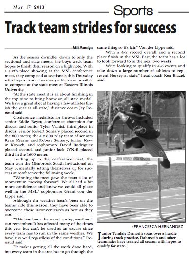 As a sophomore, this was a more daunting story to write because I did not have much experience in writing sports stories. But after interviews with the coaches and some athletes, I wrote my first draft and then received some help from the sports editors to clean it up. Sports Writing, Story To Write, Writing Examples, Track Team, My Future Job, Sports Track, Future Job, First Draft, Future Jobs