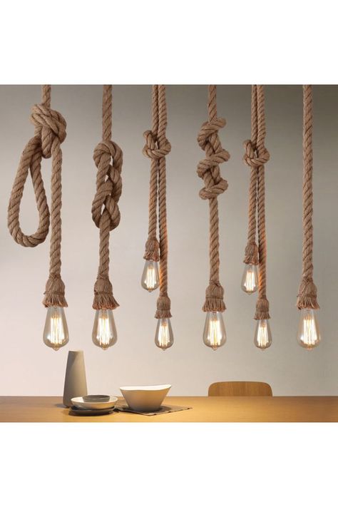 Vintage Hemp Rope Pendant Lights Attic Personality Industrial E27 Indoor Lightings For Loft/Living Room/Bar Retro Hanging Lamp Edison Chandelier, Attic Lighting, Rope Chandelier, Rope Lamp, Modern Industrial Decor, Rope Pendant Light, Living Room Loft, Popular Decor, Organic Decor