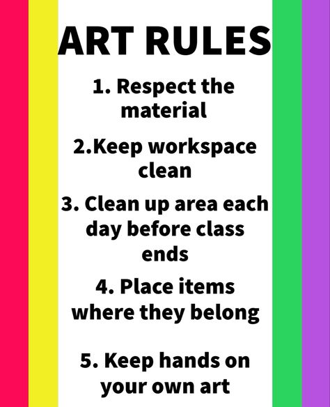 Art Class Rules, Lab Rules, Art Class Posters, Art Room Rules, Preschool Weekly Lesson Plans, Elementary Art Classroom, Art Room Posters, Basement Workshop, Elementary Art Rooms