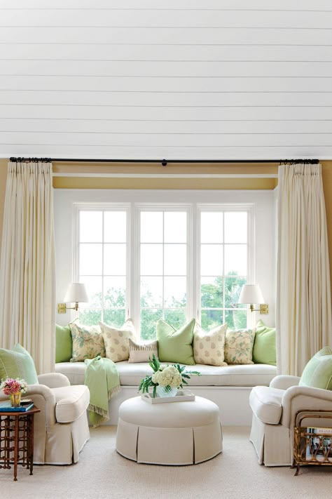 Tour This Kiawah Island Lowcountry Home Window Seat Curtains, Bedroom Window Seat, Window Seat Kitchen, Bay Window Seat, Window Seat Design, Bedroom Seating Area, Window Nook, Window Benches, Decor Ikea