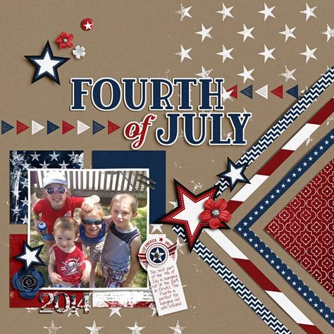 Fourth Of July Scrapbook, Patriotic Scrapbook Layouts, Patriotic Scrapbook, Holiday Scrapbook, Scrapbook Layout Sketches, Summer Scrapbook, Kids Scrapbook, Scrapbook Room, Family Scrapbook