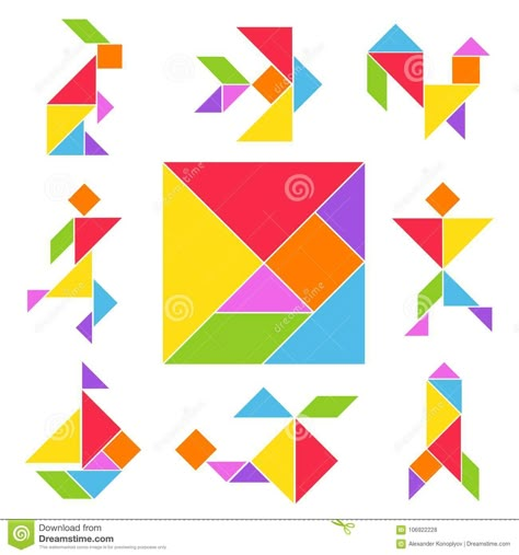 Tangram Shapes, Tangram Activities, Tangram Patterns, Shapes Printable, Zelda Birthday, Tangram Puzzles, Learning Games, Flat Style, Preschool Learning