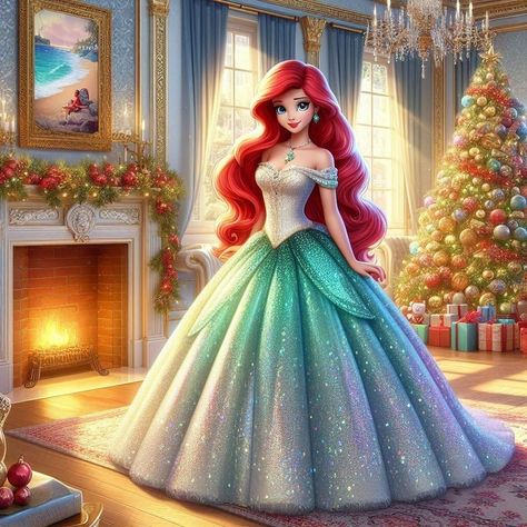 Disney Merry Christmas, Princesses Disney, Princess Dance, Ariel Disney, Dreamy Gowns, Final Fantasy Collection, Bright Red Hair, Book Flowers, Disney Fantasy