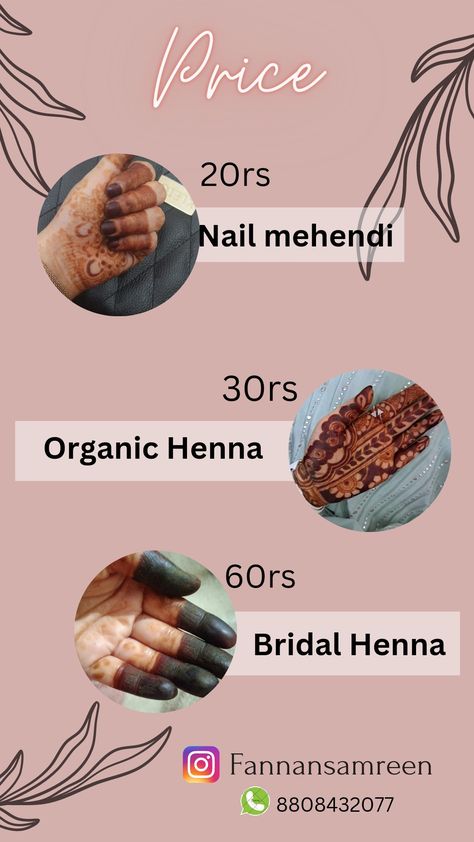 Dm me for any info. Mehndi Page Name Ideas, Mehndi Price List, Organic Henna Cones Poster, Henna Poster Design, Mehndi Logo, Henna Business, How To Make Mehndi, Mehndi Drawing, Mehndi Cone