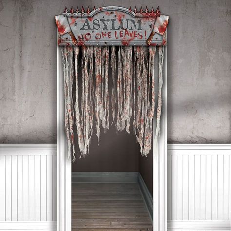 AmazonSmile: Amscan Haunted Asylum Halloween Chop Shop Bloody Doorway Curtain Decoration (1 Piece), Multicolor, 54" x 38": Toys & Games Hospital Decoration, Haunted Hospital, Haunted Asylums, Asylum Halloween, Halloween Props Scary, Creepy Carnival, Dulces Halloween, Halloween Fest, Doorway Curtain