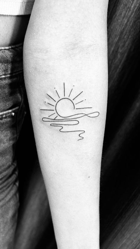 Sunset and Sea 🌊 Beach Sunrise Tattoo Ideas, Sunset Tattoos For Women, Sunrise Tattoo, Lake Tattoo, Sunset Tattoo, Sunset Tattoos, Sea Tattoo, Pretty Tattoos For Women, Wrist Tattoos For Women