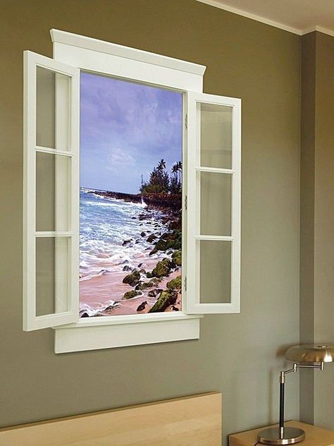 Faux Basement Window Installation - Monks Home Improvements Reception Window Design, Office Without Windows, Virtual Window, Faux Windows, Fake Window, Faux Window, Digital Cinema, Basement Windows, Basement Bedrooms