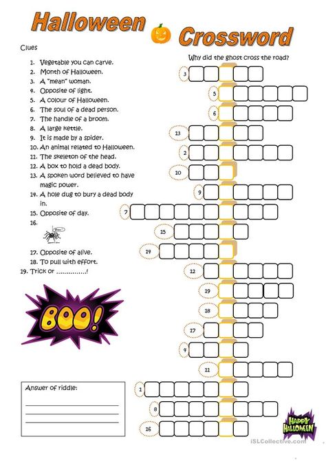 Creation Preschool Craft, Crossword Puzzles Printable, Halloween Crossword, Halloween Crossword Puzzles, Free Printable Crossword Puzzles, Puzzles Printable, Printable Crossword Puzzles, Holiday Worksheets, Teaching Language