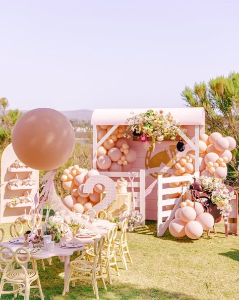 Michelle Rogers on Instagram: “…an equestrian themed party for a cutie patootie two year old, Bridgette!!! For this, we built a custom pink stable, a custom table (hey,…” Mini Ponies, Pink Farm Party, Horse Party Decorations, Party In The Park, Horse Birthday Cake, Farm Themed Party, Pony Birthday Party, Rodeo Party, Horse Birthday Parties